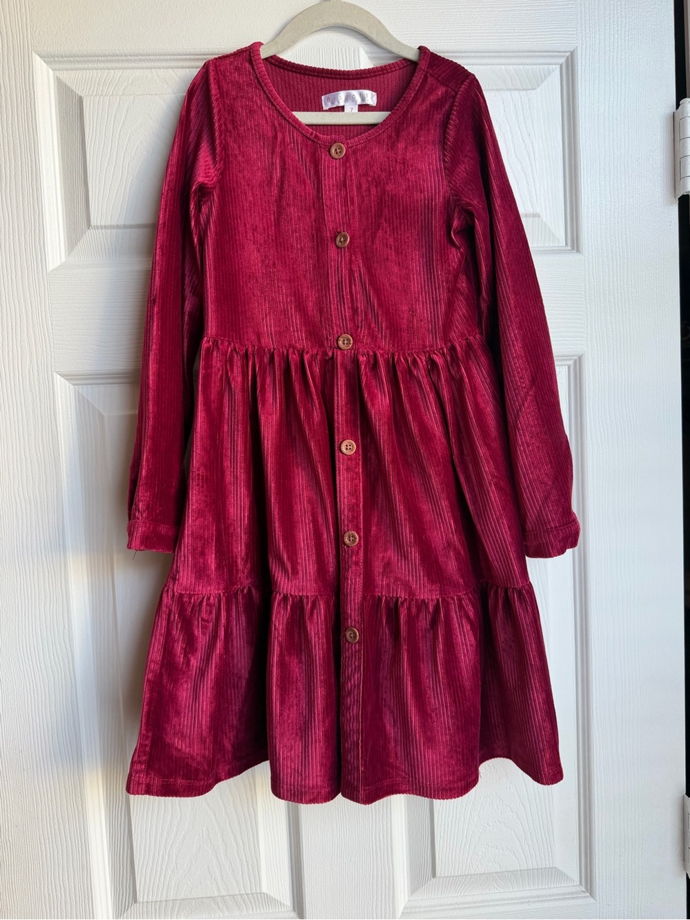 Biscotti Berry Red Velvet Tiered Button-Front Dress